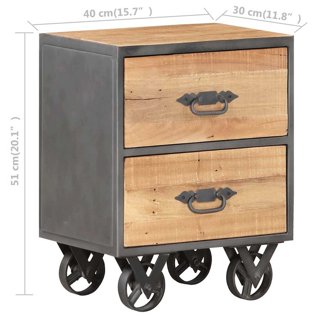 Bedside Cabinet Natural wood, Grey Solid reclaimed wood, Steel