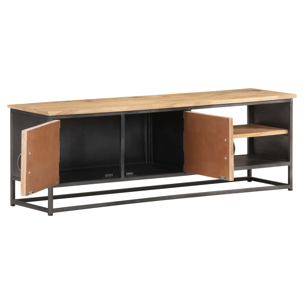 TV Cabinet Natural wood, Grey Solid acacia wood, Steel 47.2 in wide
