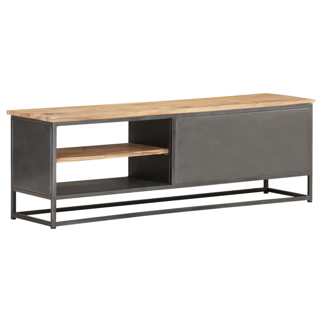 TV Cabinet Natural wood, Grey Solid acacia wood, Steel 47.2 in wide