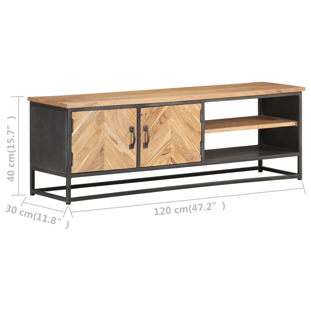 TV Cabinet Natural wood, Grey Solid acacia wood, Steel 47.2 in wide