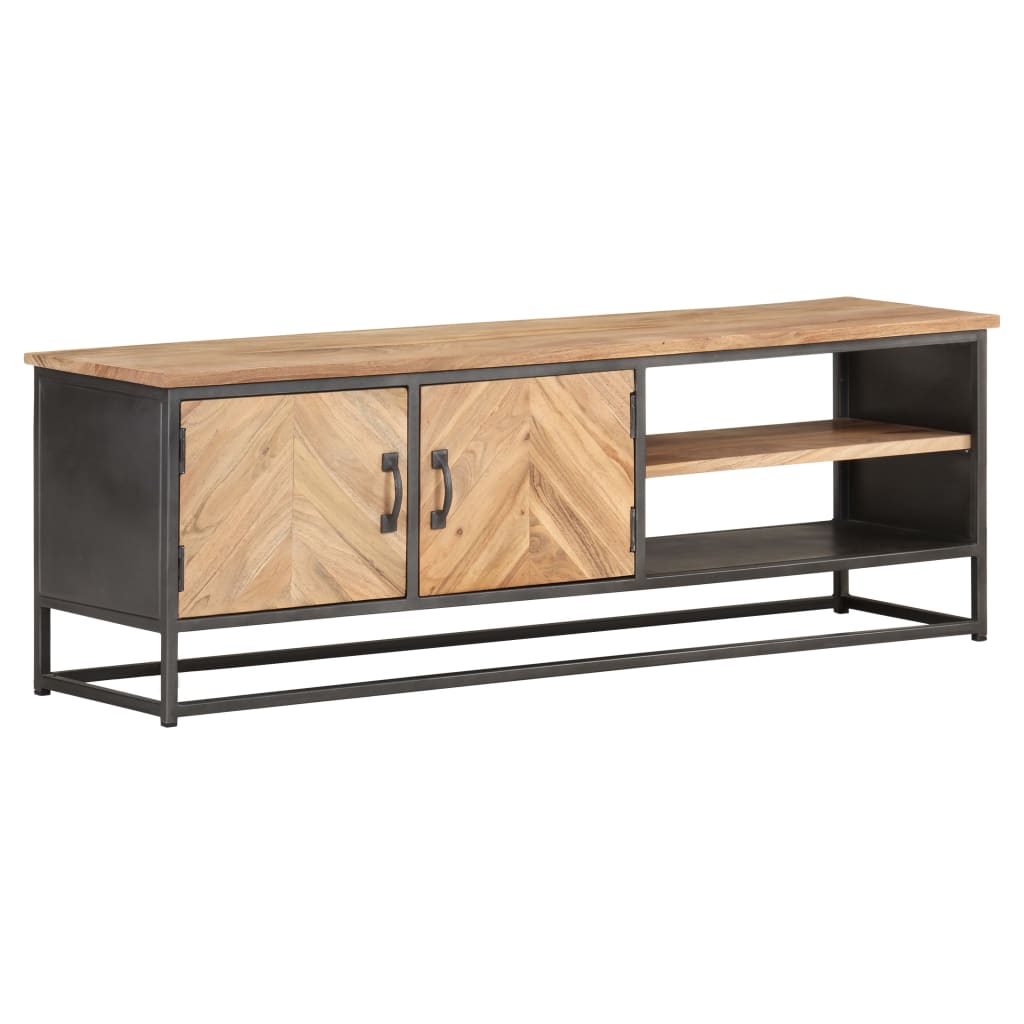 TV Cabinet Natural wood, Grey Solid acacia wood, Steel 47.2 in wide