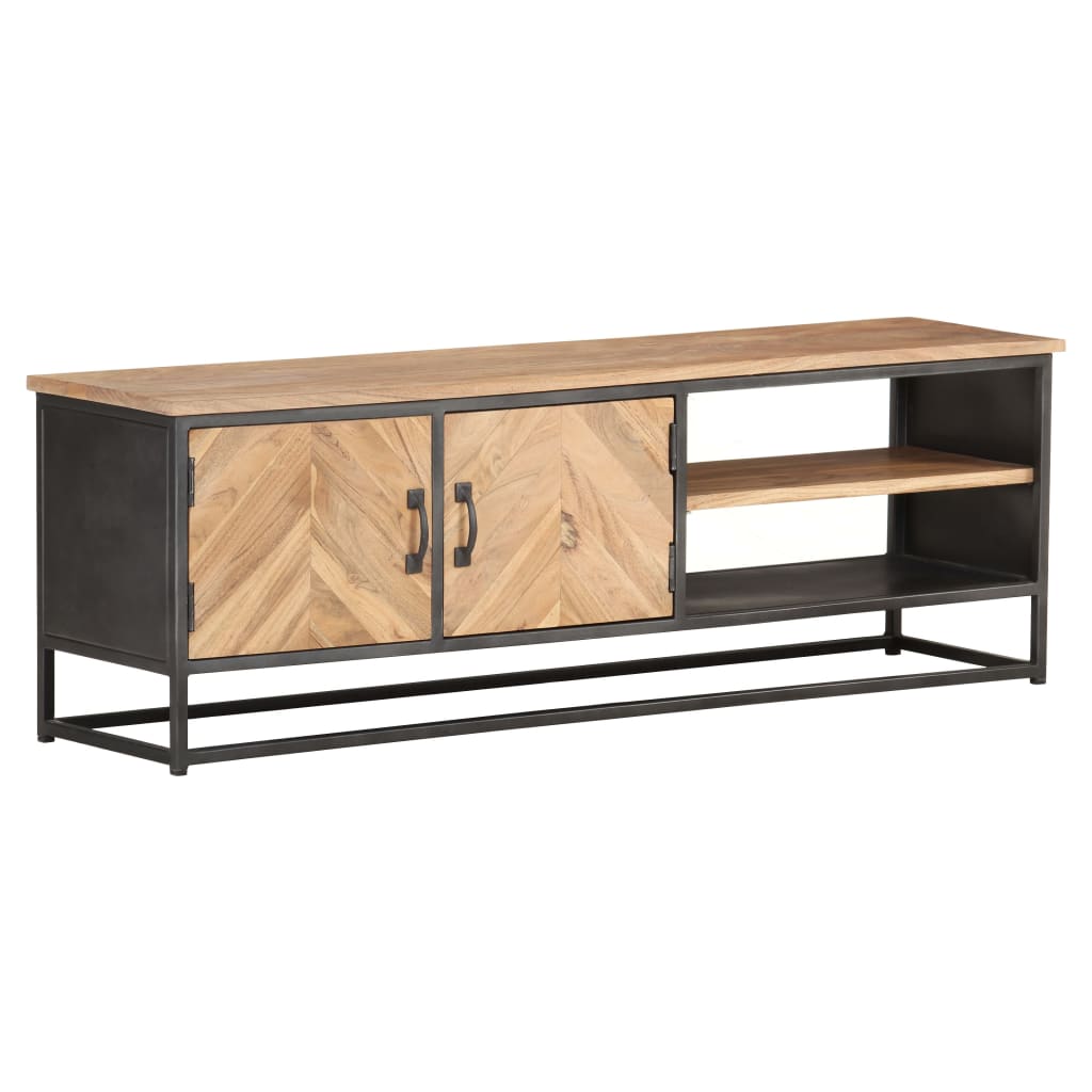 TV Cabinet Natural wood, Grey Solid acacia wood, Steel 47.2 in wide