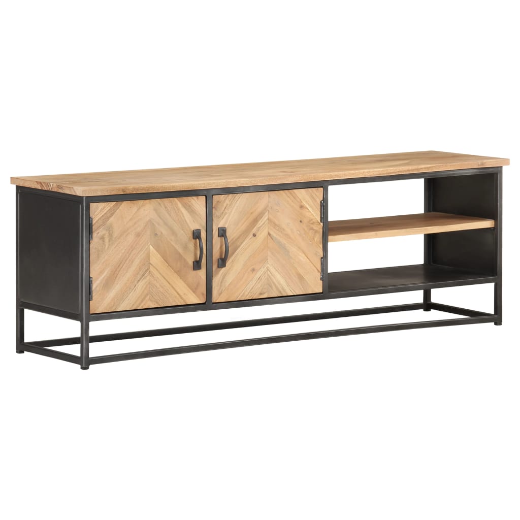 TV Cabinet Natural wood, Grey Solid acacia wood, Steel 47.2 in wide