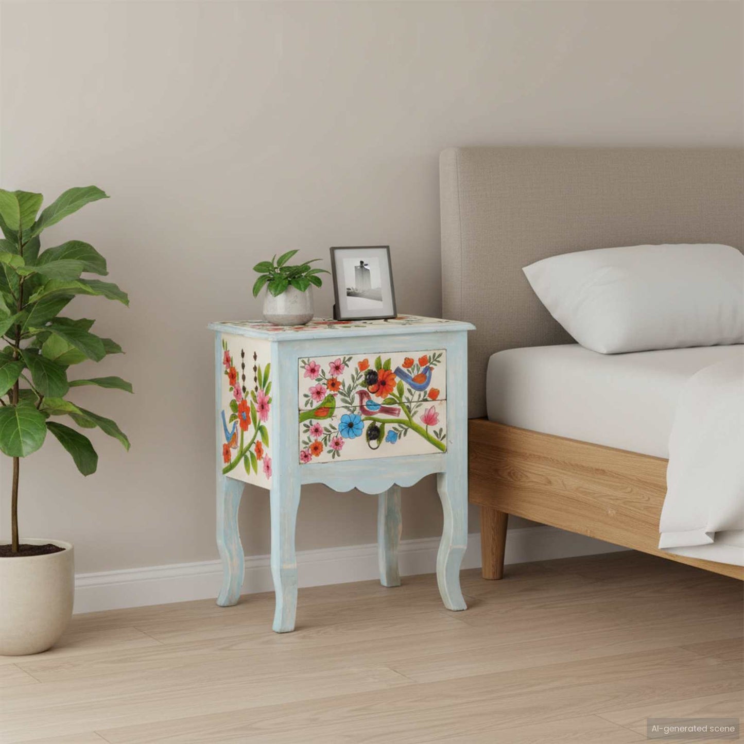 Bedside Cabinet Multicolored Solid mango wood, MDF Medium
