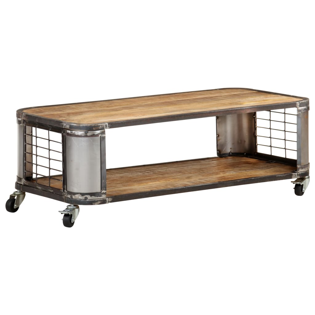 Coffee Table Natural Mango Wood Solid Mango Wood, Steel