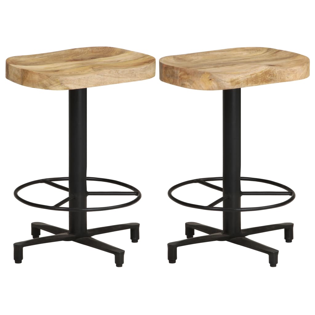 Bar Stool Set of 2 Natural wood and black Solid Mango Wood