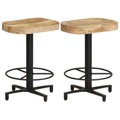 Bar Stool Set of 2 Natural wood and black Solid Mango Wood