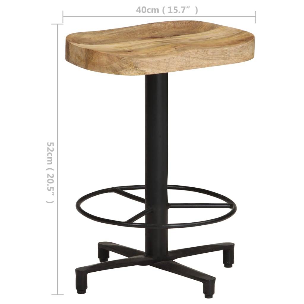 Bar Stool Set of 2 Natural wood and black Solid Mango Wood