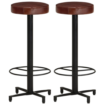 Bar Stool Set of 2 Brown, Black Real leather, Powder-coated iron