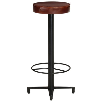 Bar Stool Set of 2 Brown, Black Real leather, Powder-coated iron