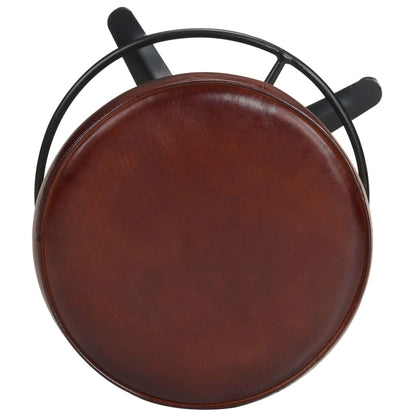 Bar Stool Set of 2 Brown, Black Real leather, Powder-coated iron