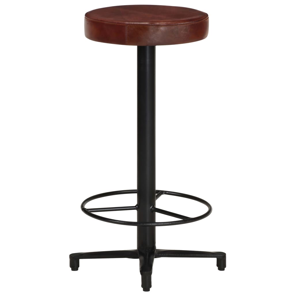 Bar Stool Set of 2 Brown, Black Real Leather, Powder-Coated Iron