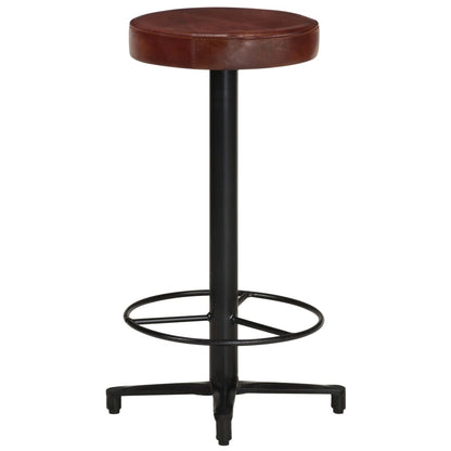 Bar Stool Set of 2 Brown, Black Real Leather, Powder-Coated Iron