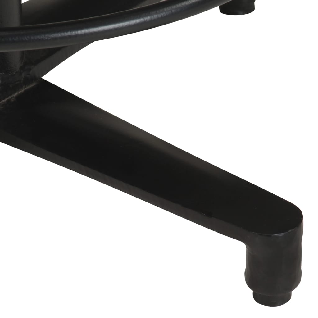 Bar Stool Set of 2 Brown, Black Real Leather, Powder-Coated Iron