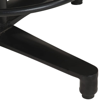Bar Stool Set of 2 Brown, Black Real Leather, Powder-Coated Iron