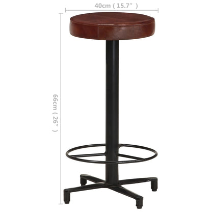 Bar Stool Set of 2 Brown, Black Real Leather, Powder-Coated Iron