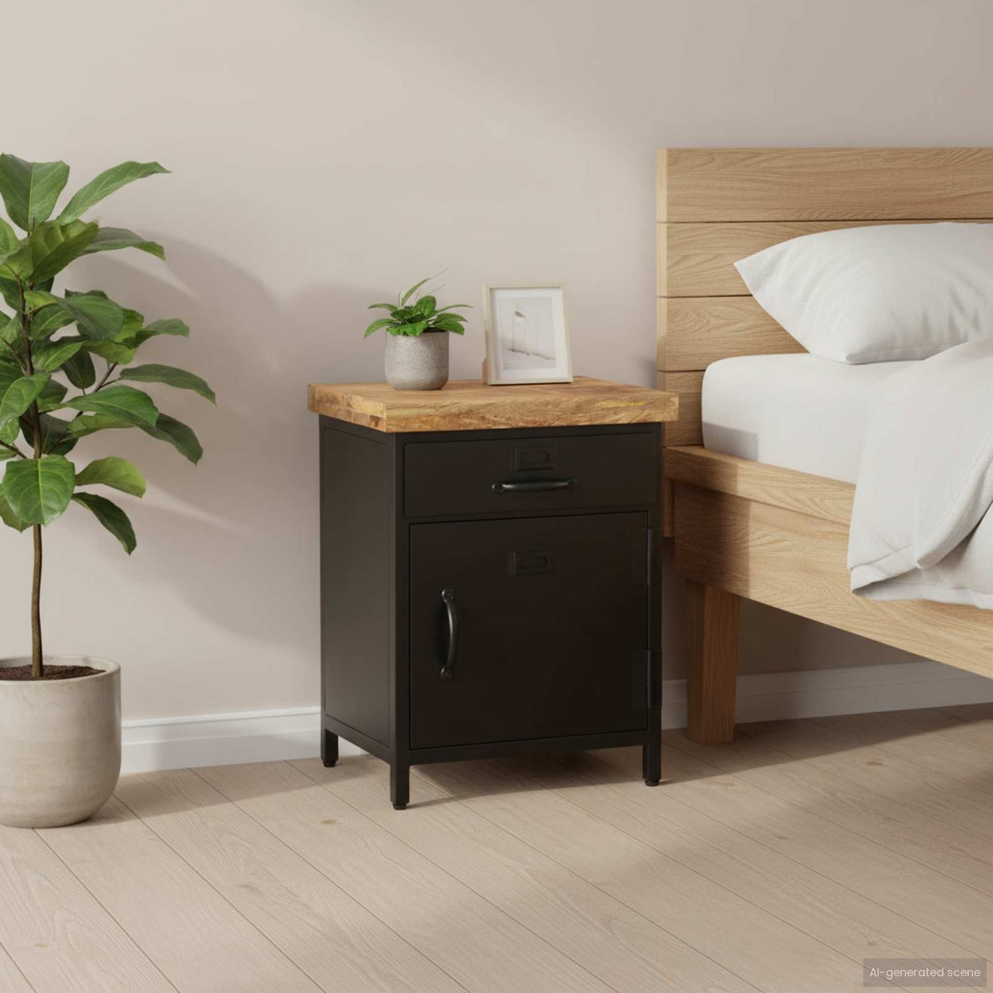 Bedside Cabinet Black and natural wood