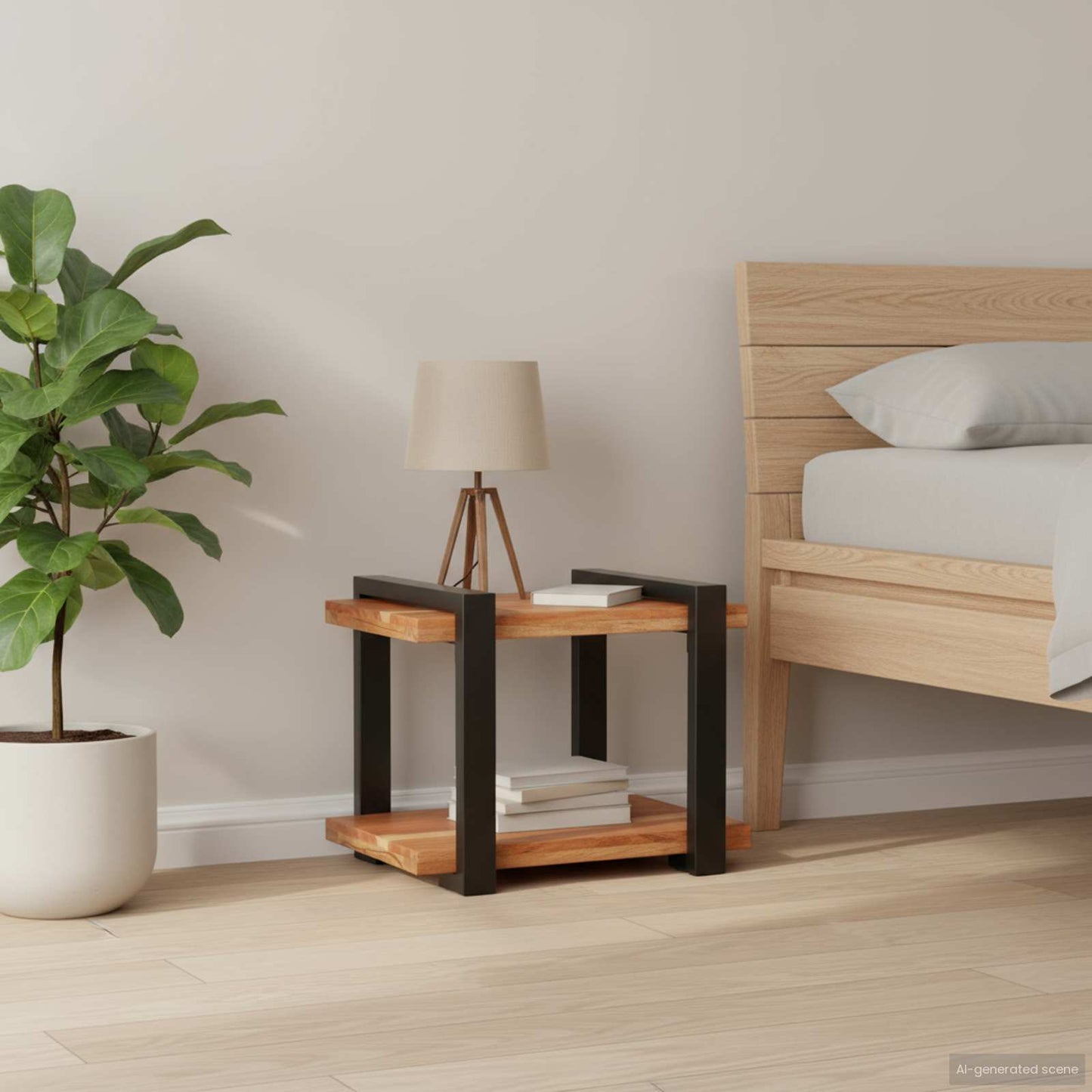 Bedside Cabinet Natural wood and black