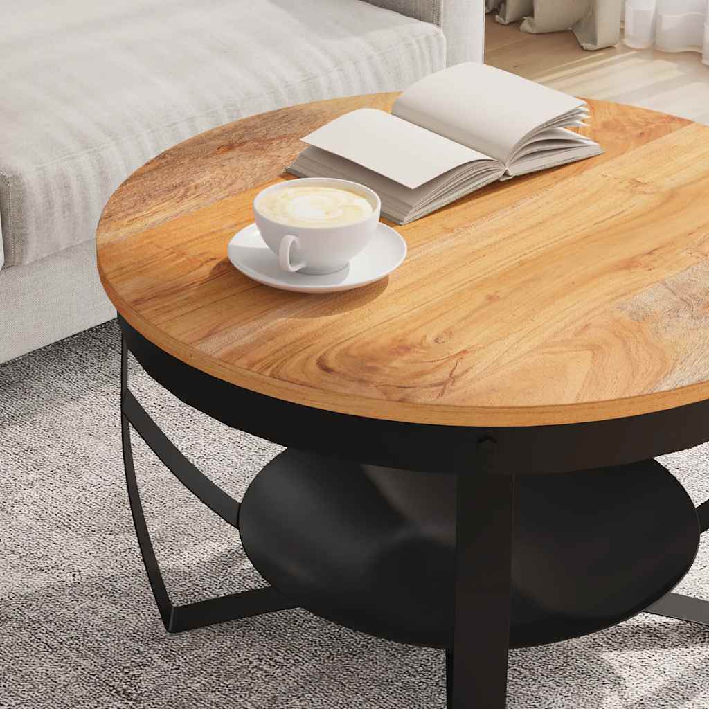 Coffee Table Natural, Black Solid Acacia wood, Iron Medium