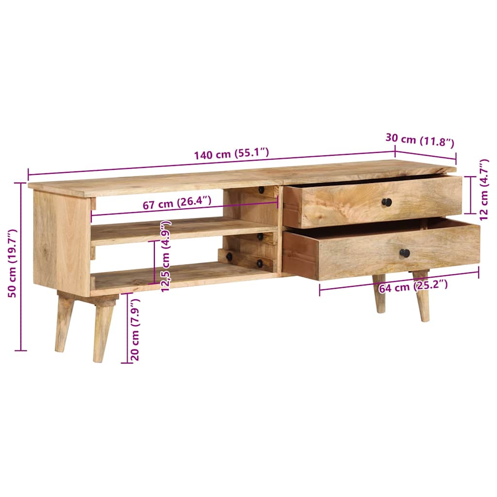 TV Cabinet Brown Solid Mango Wood Medium TV Cabinet Rectangular