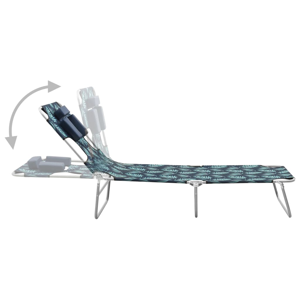 Sun Lounger Leaf Print Sturdy Steel Frame, Fabric (100% Polyester)