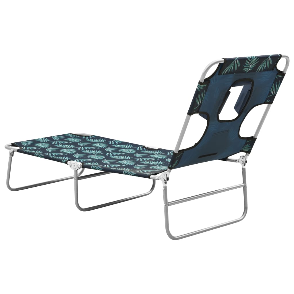 Sun Lounger Leaf Print Sturdy Steel Frame, Fabric (100% Polyester)