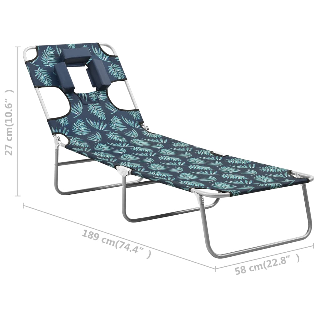 Sun Lounger Leaf Print Sturdy Steel Frame, Fabric (100% Polyester)