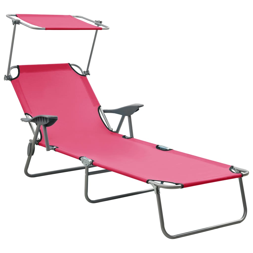 Outdoor Sunbed Pink Powder-coated steel and fabric Large Foldable