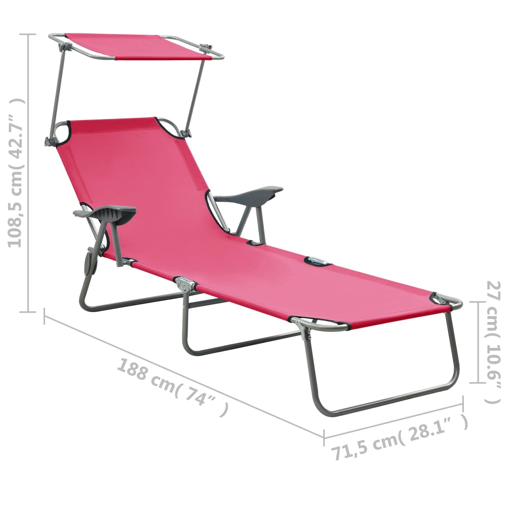Outdoor Sunbed Pink Powder-coated steel and fabric Large Foldable
