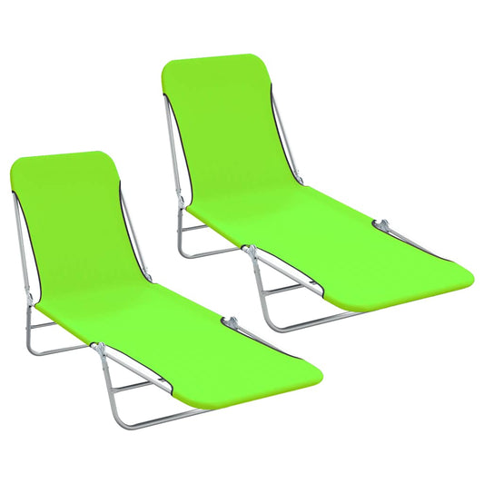 Sunlounger Set of 2 Green Powder-coated steel and Oxford fabric