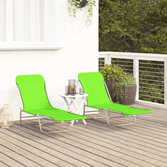 Sunlounger Set of 2 Green Powder-coated steel and Oxford fabric