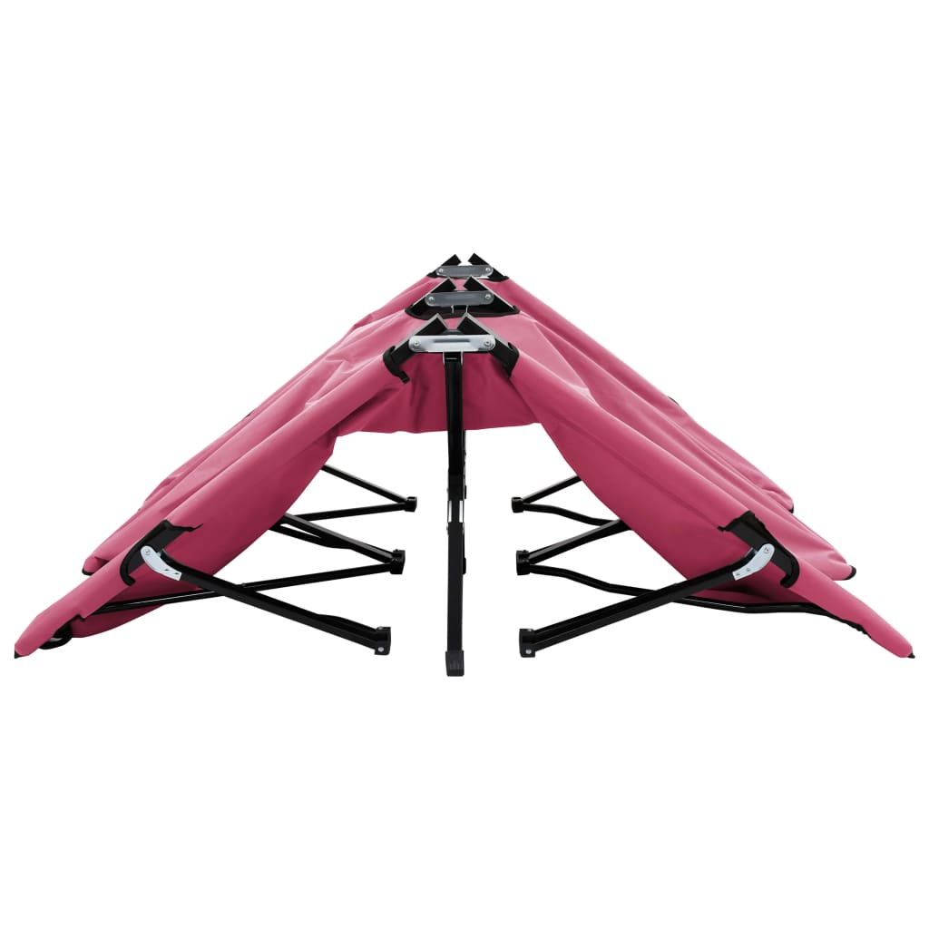 Sun Lounger Pink 600D polyester with PE coating, Powder-coated steel
