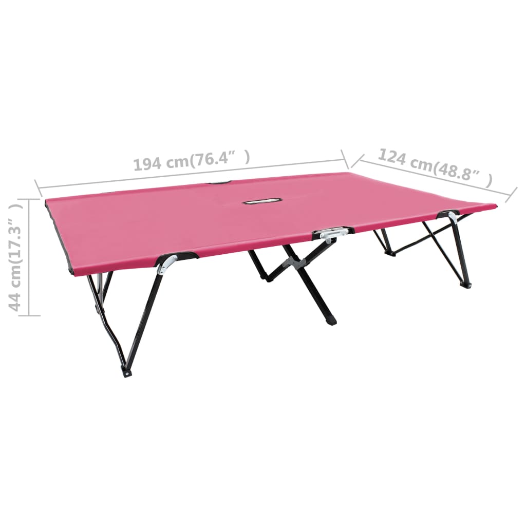 Sun Lounger Pink 600D polyester with PE coating, Powder-coated steel