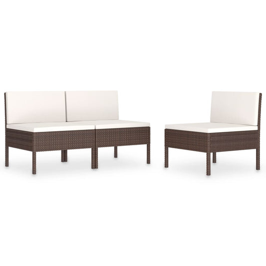 Garden Chair Set of 3 Brown with cream white cushions
