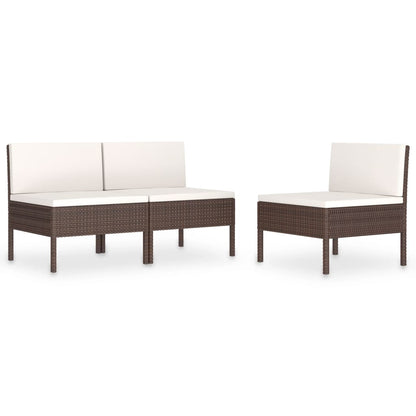 Garden Chair Set of 3 Brown with cream white cushions