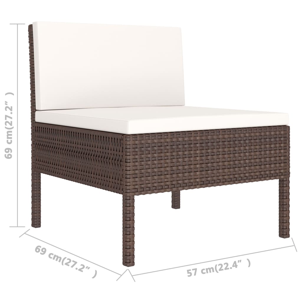 Garden Chair Set of 3 Brown with cream white cushions