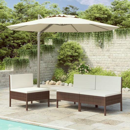 Garden Chair Set of 3 Brown with cream white cushions