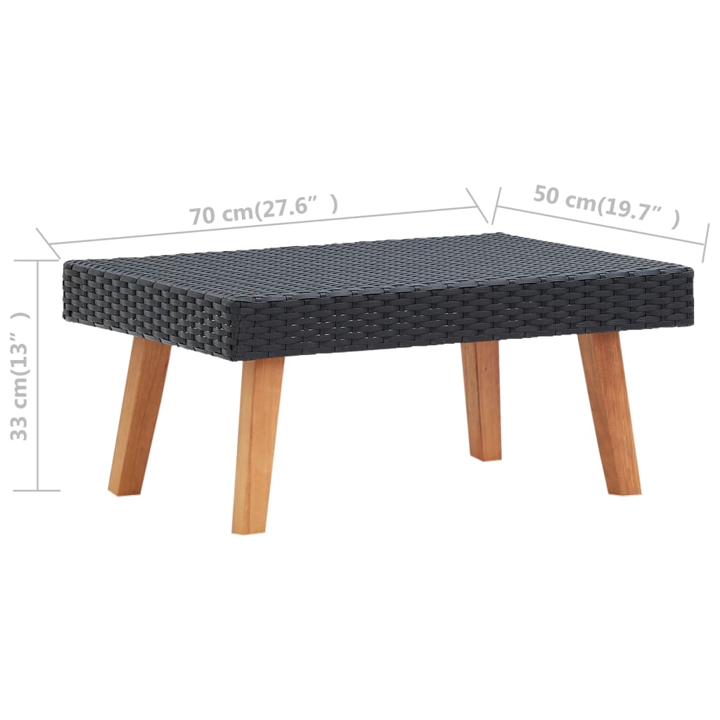 Coffee Table Black PE rattan, powder-coated steel, eucalyptus wood
