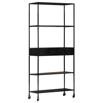 Book Cabinet Black, Natural Wood Rough Mango Wood, Iron Large