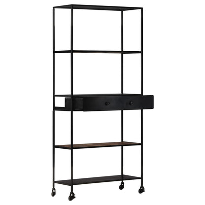 Book Cabinet Black, Natural Wood Rough Mango Wood, Iron Large