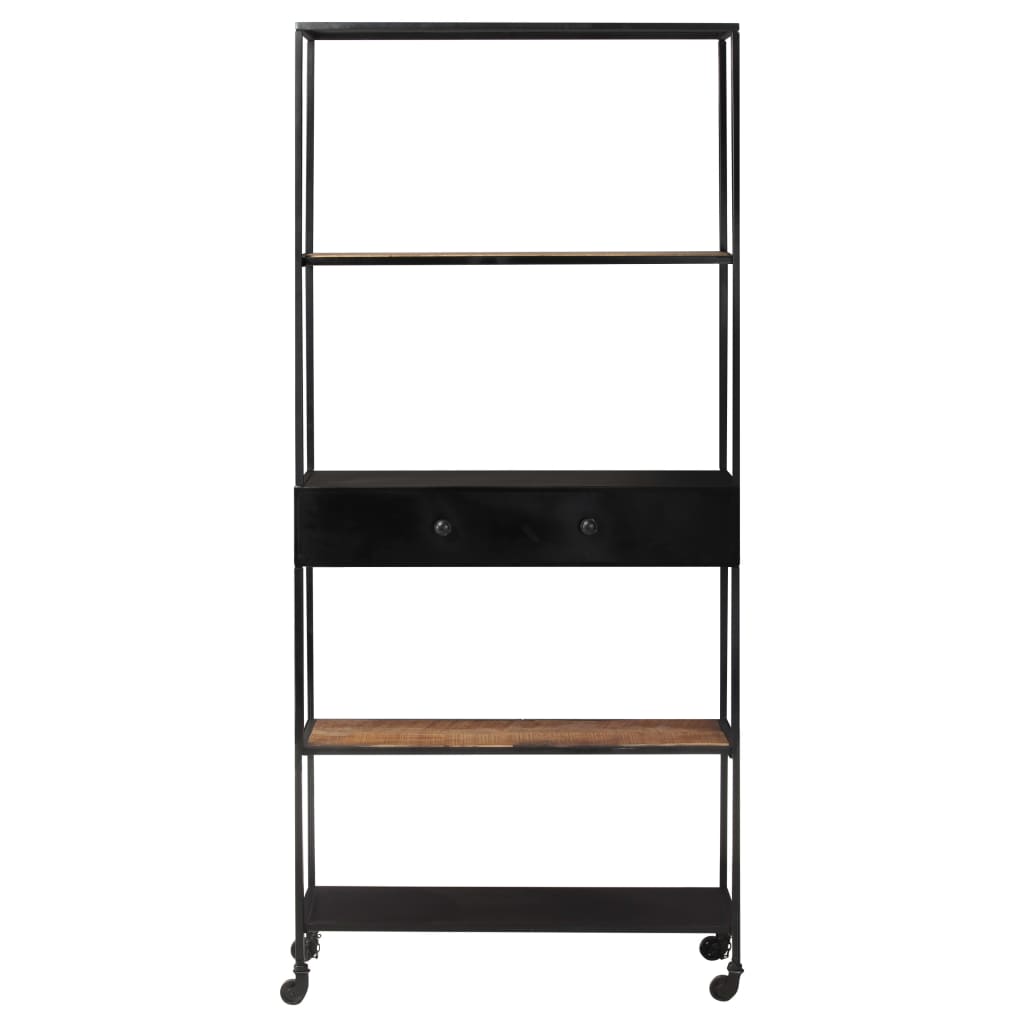Book Cabinet Black, Natural Wood Rough Mango Wood, Iron Large