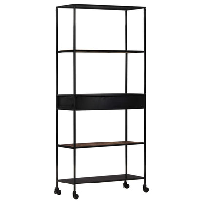 Book Cabinet Black, Natural Wood Rough Mango Wood, Iron Large