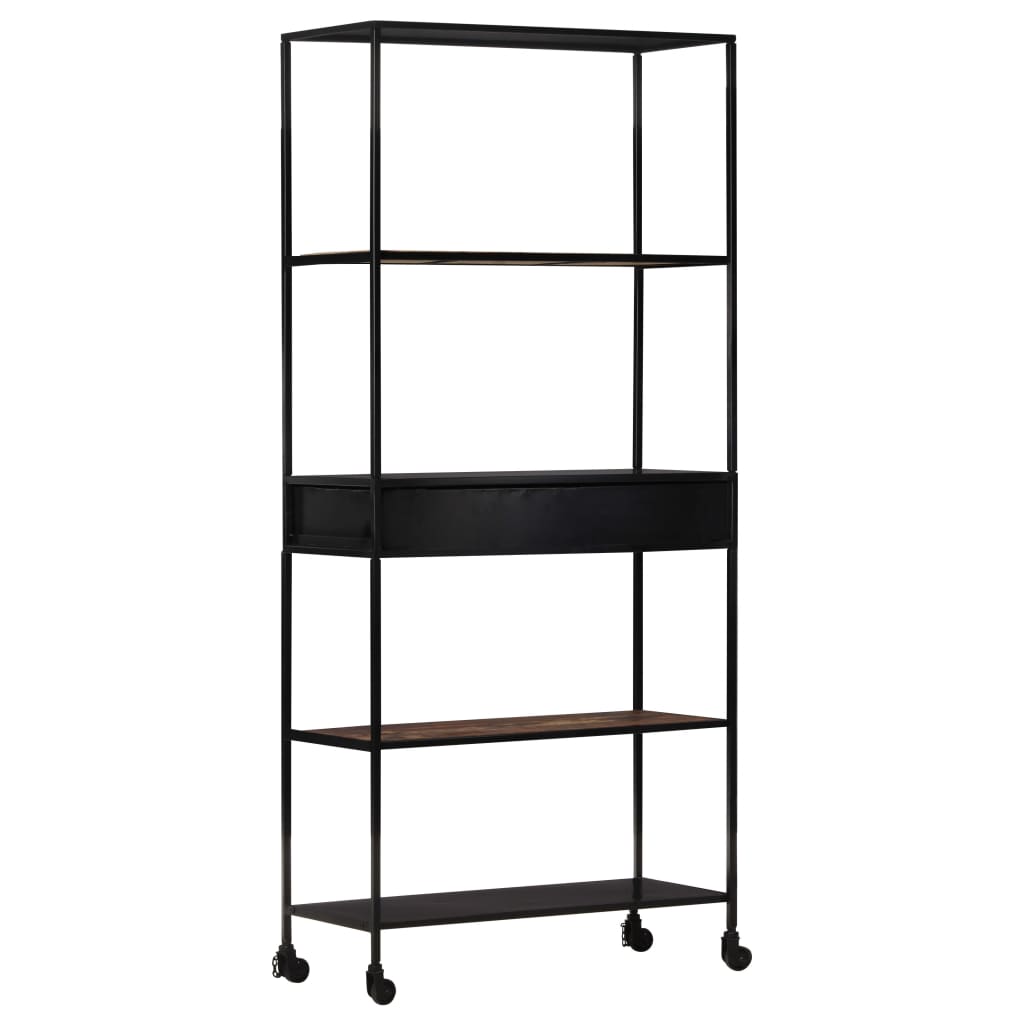 Book Cabinet Black, Natural Wood Rough Mango Wood, Iron Large