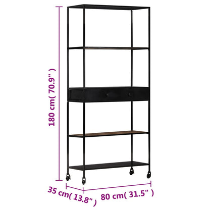 Book Cabinet Black, Natural Wood Rough Mango Wood, Iron Large