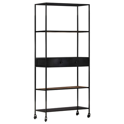 Book Cabinet Black, Natural Wood Rough Mango Wood, Iron Large