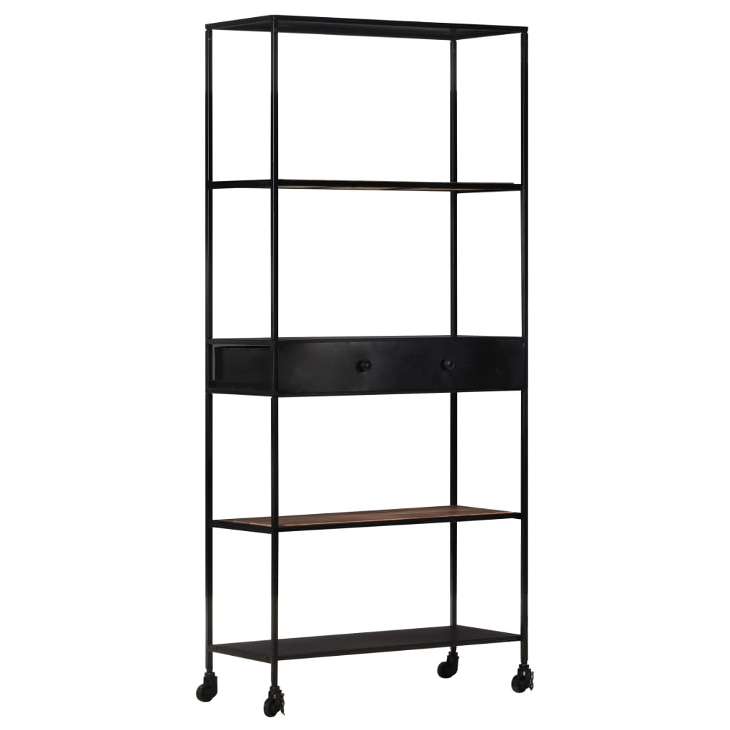 Book Cabinet Black, Natural Wood Rough Mango Wood, Iron Large