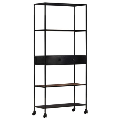 Book Cabinet Black, Natural Wood Rough Mango Wood, Iron Large