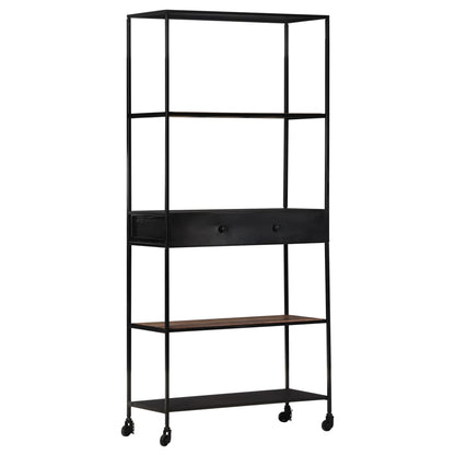 Book Cabinet Black, Natural Wood Rough Mango Wood, Iron Large