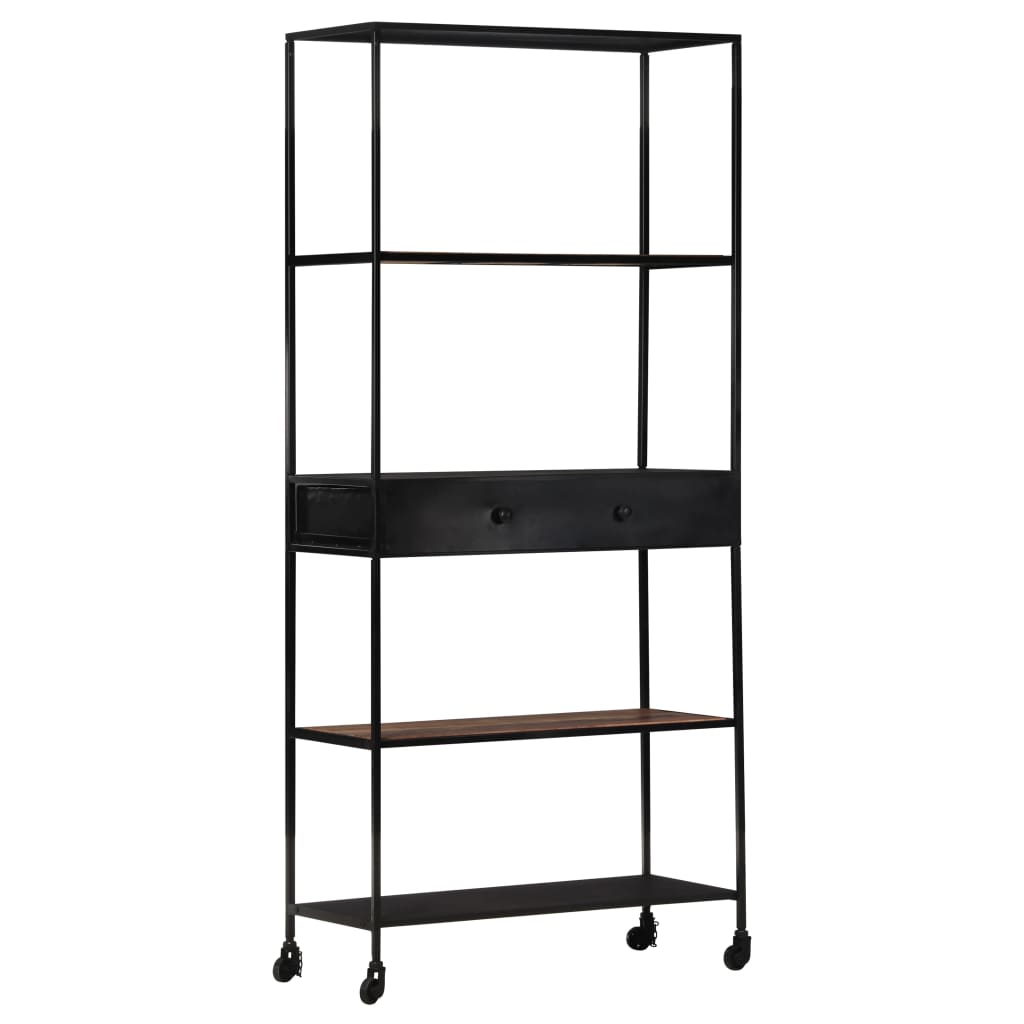 Book Cabinet Black, Natural Wood Rough Mango Wood, Iron Large