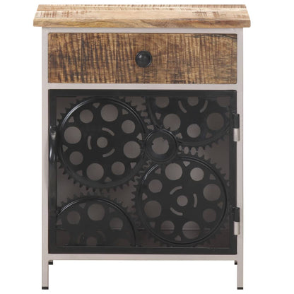 Bedside Cabinet Rough mango wood with natural finish, silver iron